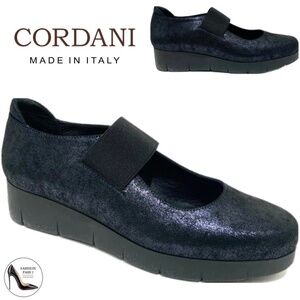 Cordani Metallic Navy Blue Leather Mary Janes Platform Shoes Suede Loafers 39